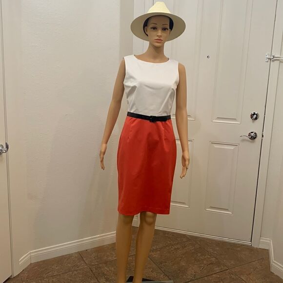 Georgiou Studio Size 2 Orange Cream Scoop Neck Side Zipper Lined Darts Belt - Picture 1 of 11
